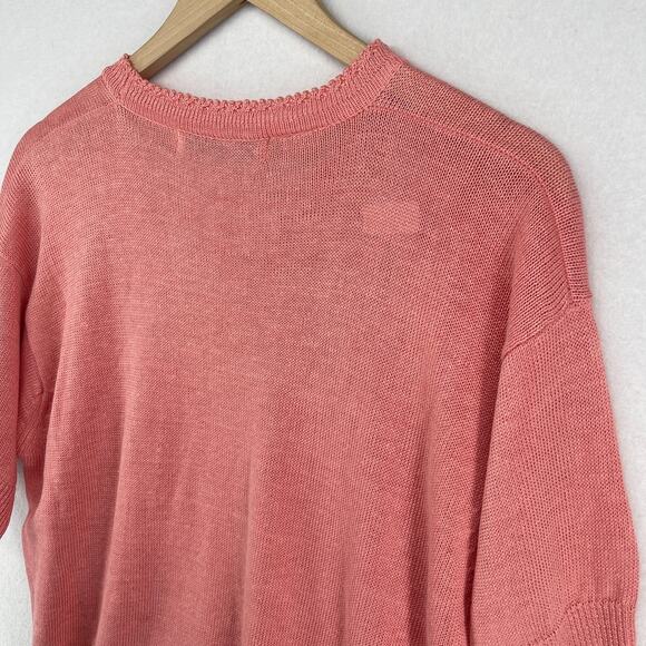 BASIC ELEMENTS Sweater Womens L Irish Linen Short Sleeve Top Pink HK VTG - Picture 7 of 11